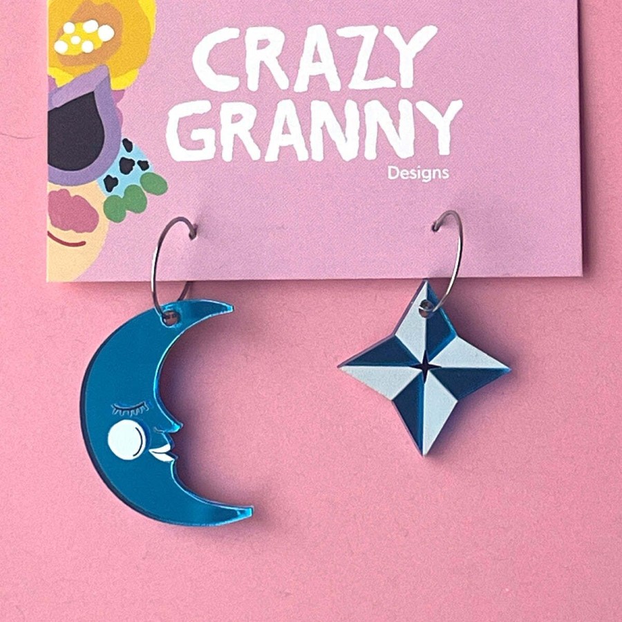 Korvakorut Renkailla | Crazy Granny Designs Star Moon Korvakorut, Sininen