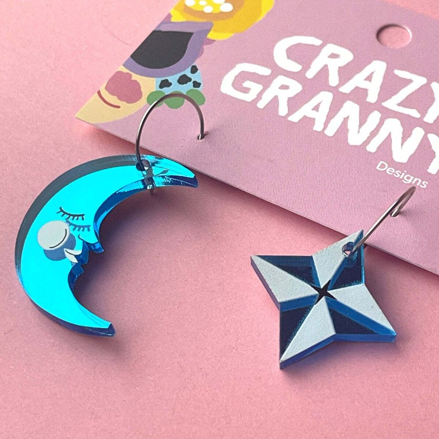 Korvakorut Renkailla | Crazy Granny Designs Star Moon Korvakorut, Sininen