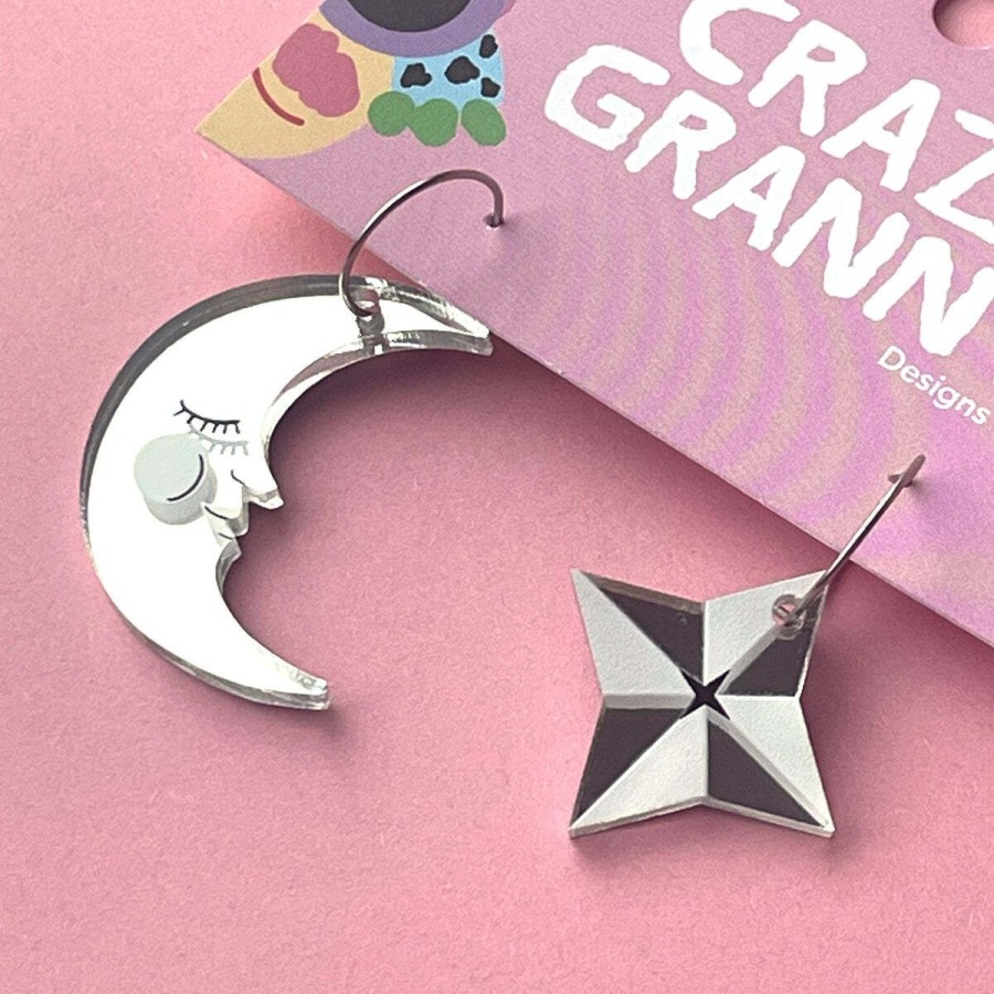 Korvakorut Renkailla | Crazy Granny Designs Star Moon Korvakorut, Hopea